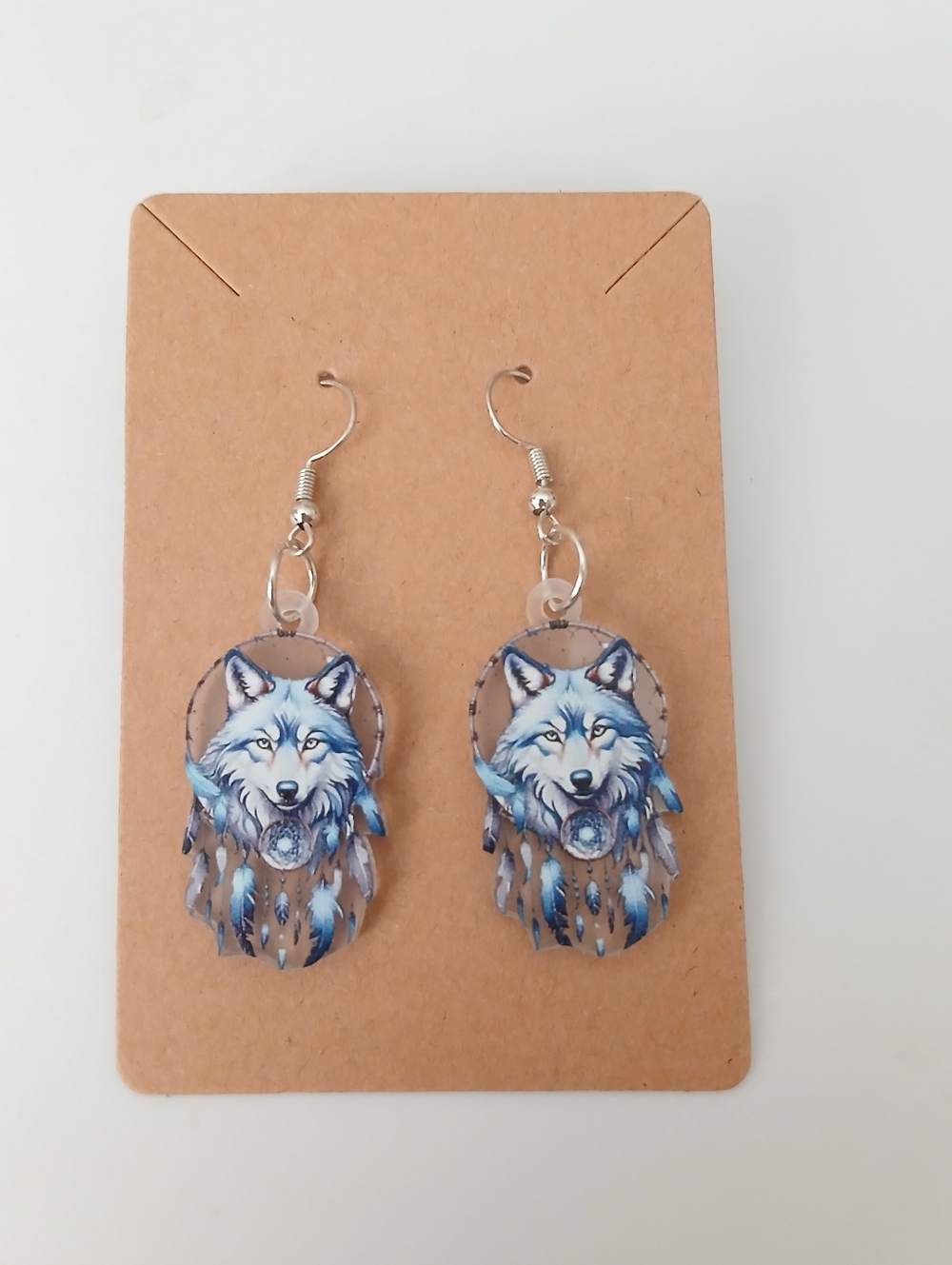 Fashion Jewelry Blue Wolf Dreamcatcher Dangle Earrings